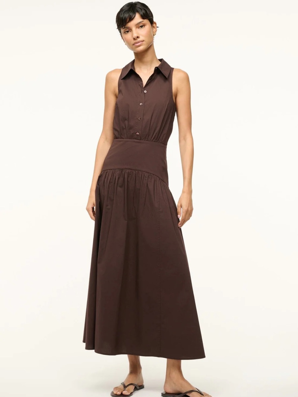STAUD Romy Chocolate Brown Midi Dress NWT